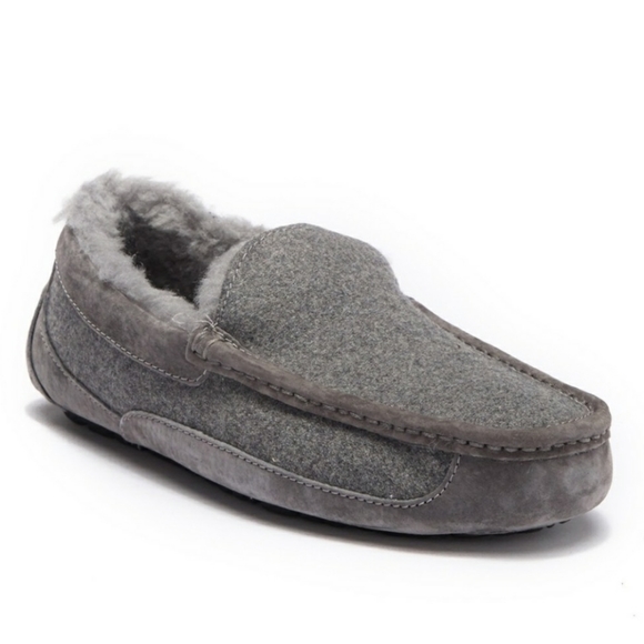 UGG Ascot Wool Lined Moccasin Slippers Gray